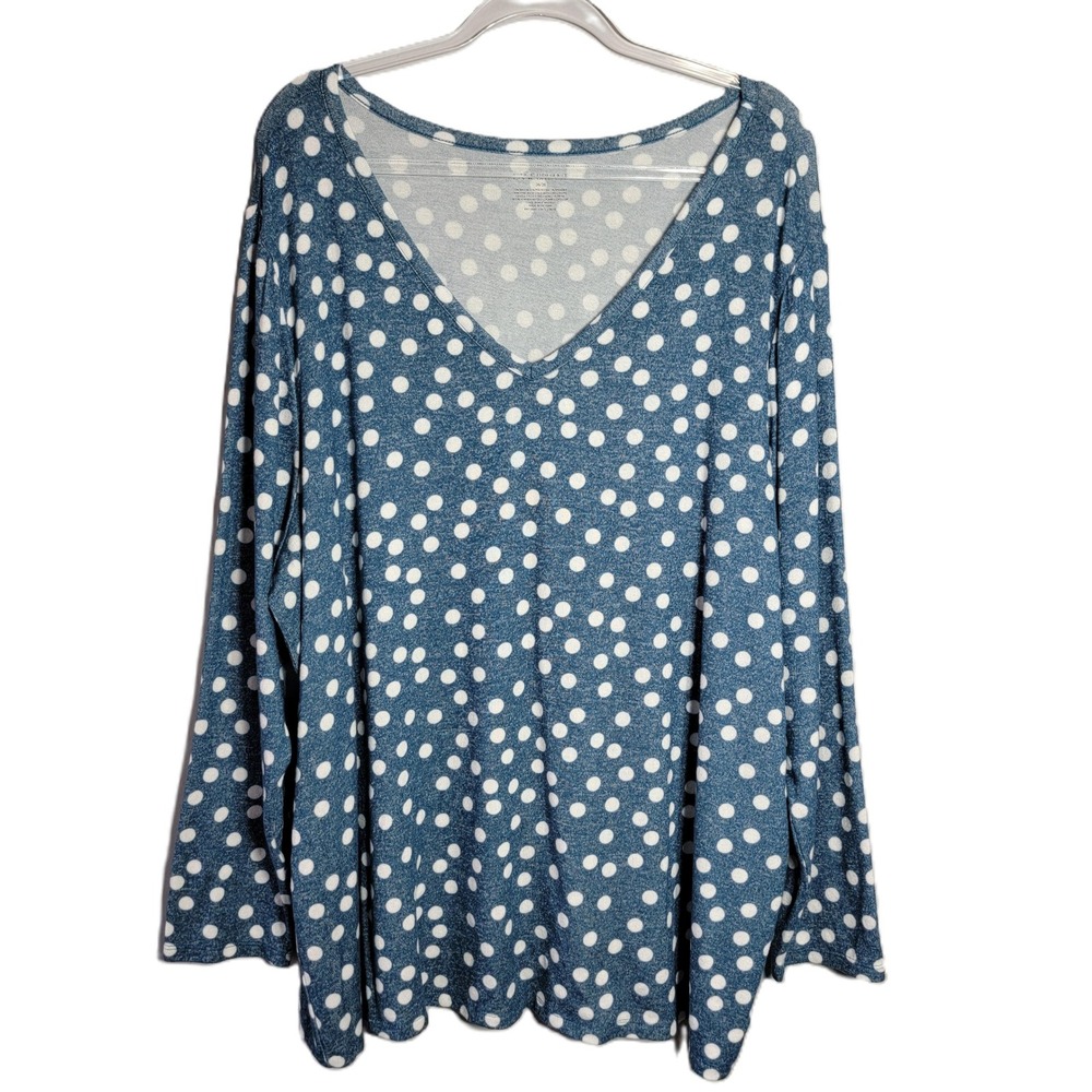 Lane Bryant Blue Polka Dot V-Neck Long Sleeve Tunic Top Plus Size 26/28